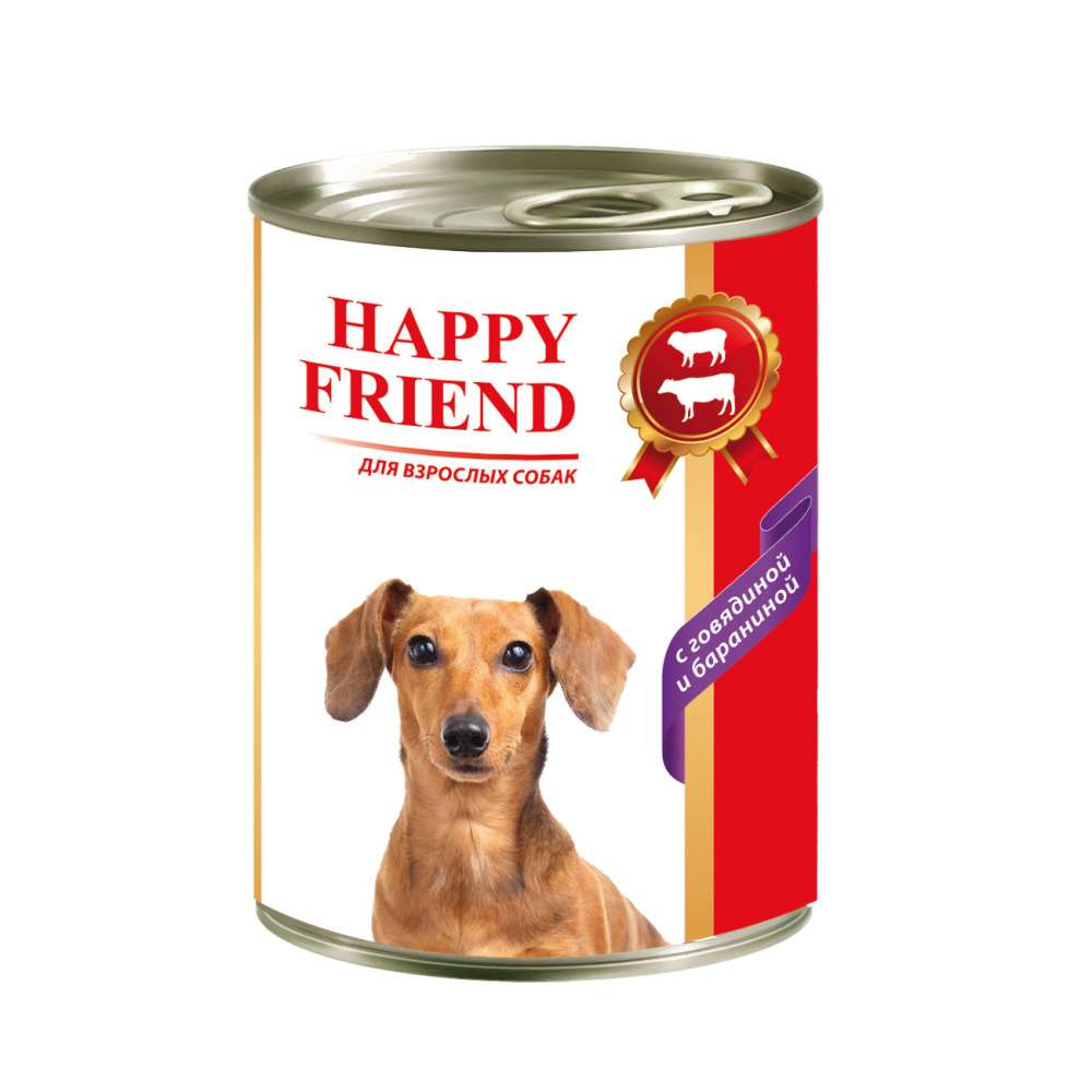 фото Влажный корм для собак happy friend , с говядиной и бараниной банка 410г