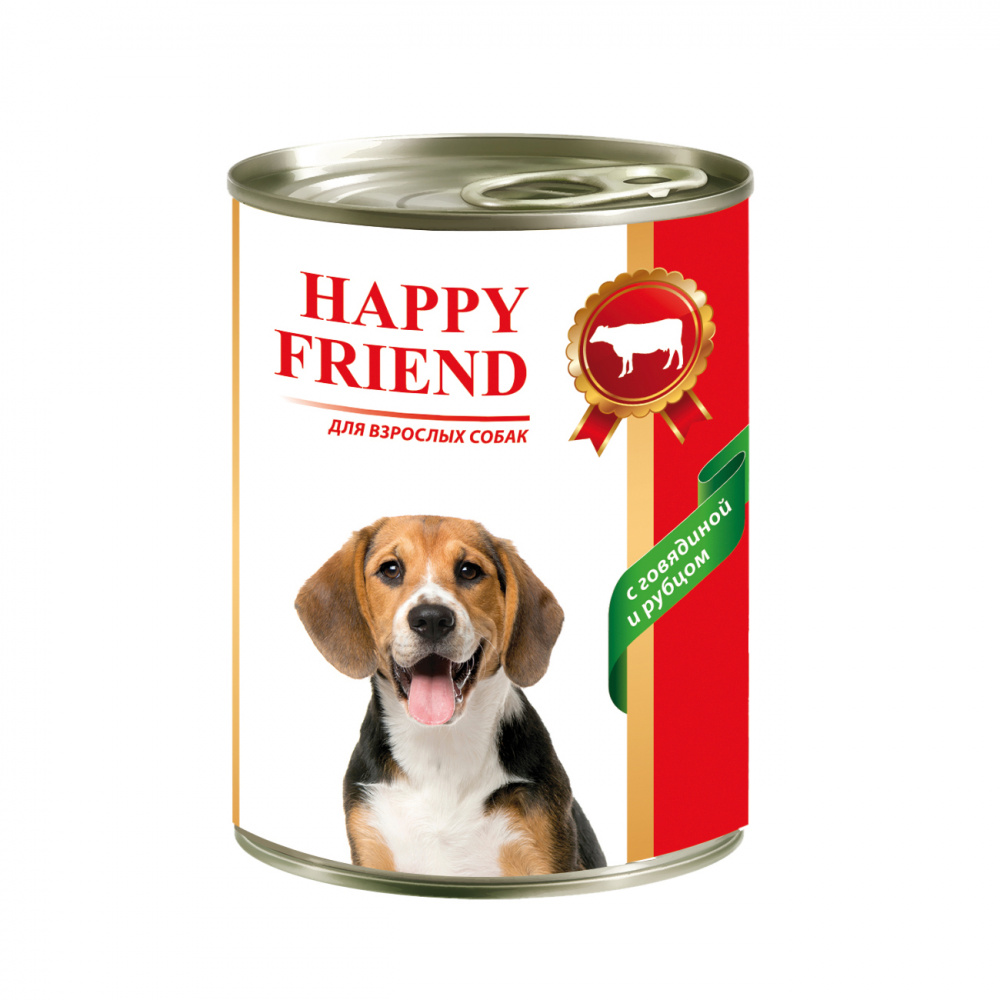 фото Влажный корм для собак happy friend , с говядиной и рубцом банка 410г