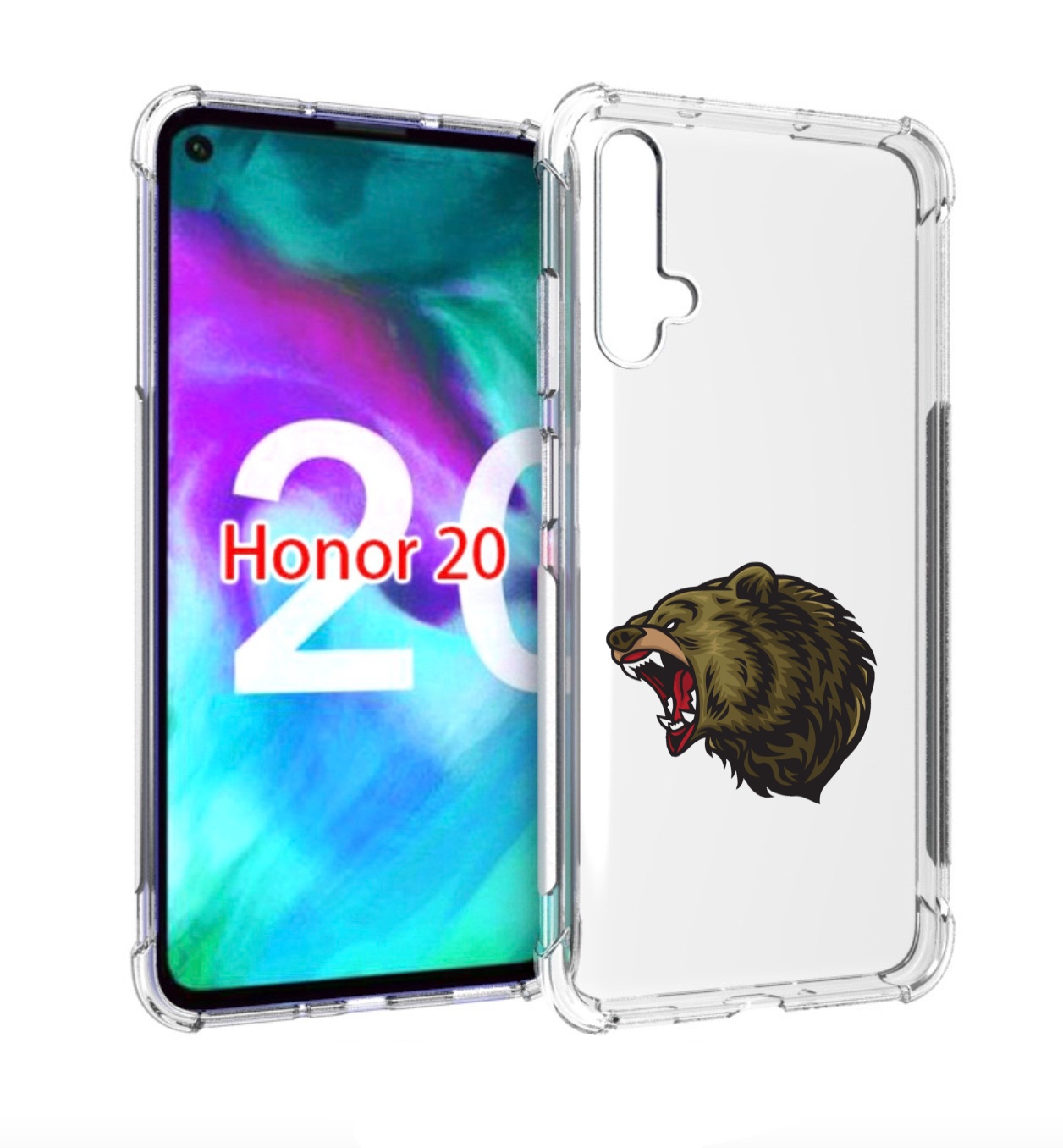 

Чехол бампер MyPads Голова-медведь для Honor 20, Прозрачный, Tocco