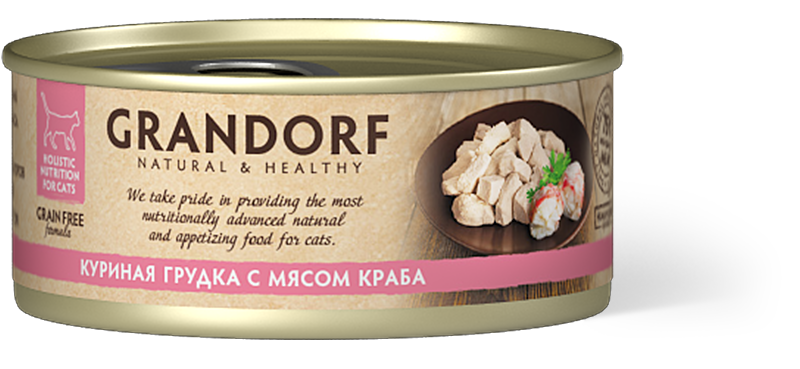 фото Влажный корм для кошек grandorf natural & healthy, курица с мясом краба, 6шт, 70г