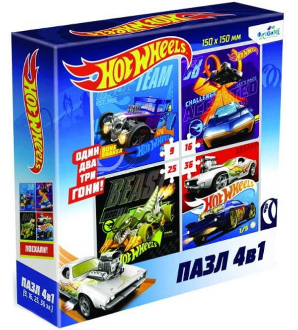 

Пазл 4 в 1 Hot Wheels. Команда Скорость Origami 05852, 05852