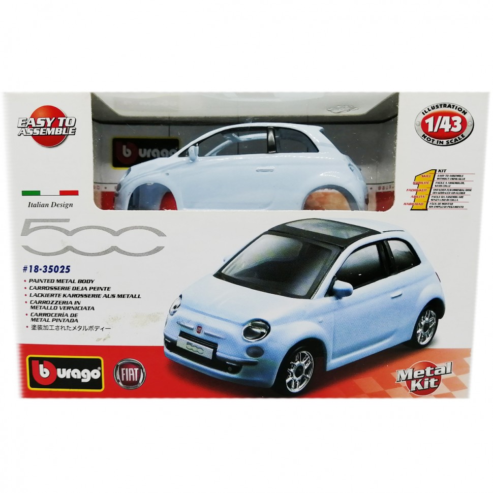 Сборная масштабная металлическая модель автомобиля Bburago, Fiat 500 New 18-35025