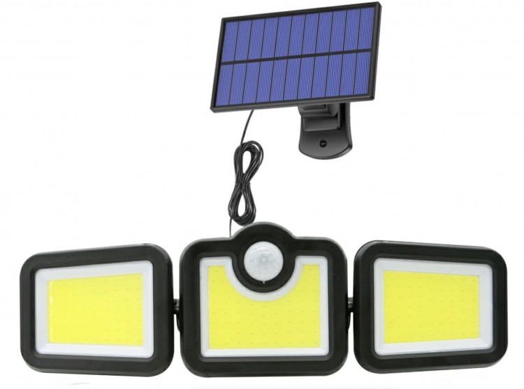 фото Уличный светильник тройной с солнечной панелью 171cob с датчиком света и движения gotobe