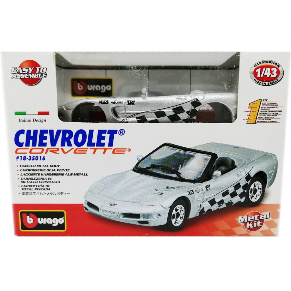 Cборная металлическая масштабная модель автомобиля Bburago, Chevrolet Corvette 18-35016