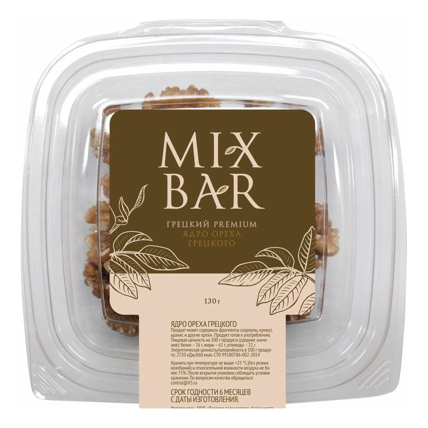 

Грецкий орех Mixbar Premium очищенный 130 г