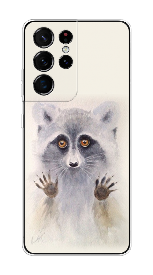 

Чехол на Samsung Galaxy S21 Ultra "Енот за стеклом", Бежевый;серый, 2102250-4
