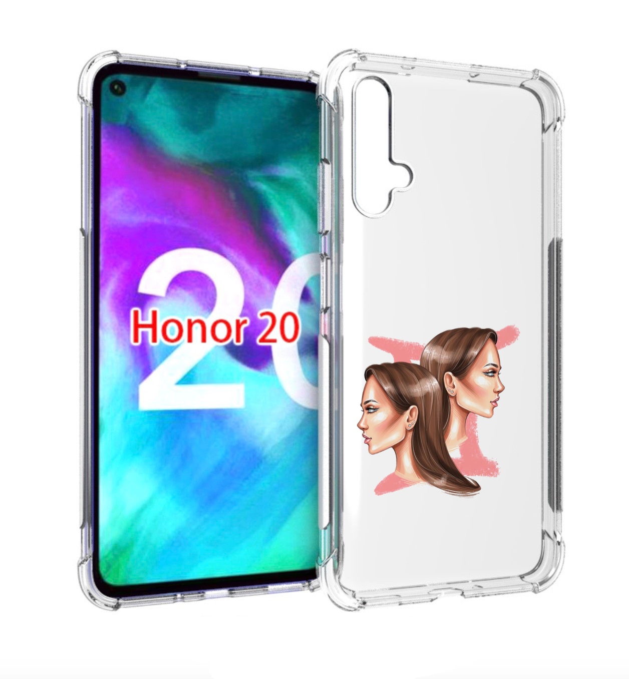 

Чехол бампер MyPads Девушка-Близнецы женский для Honor 20, Прозрачный, Tocco