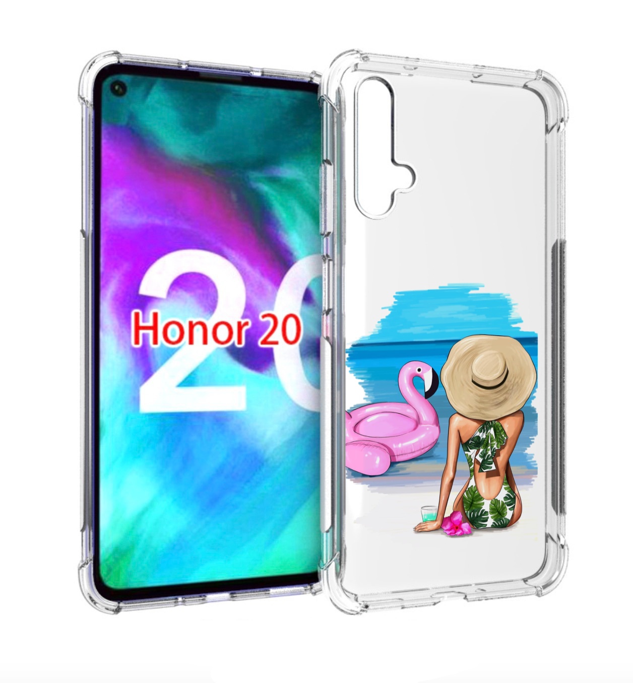 

Чехол бампер MyPads Девушка-и-фламинго женский для Honor, Прозрачный, Tocco