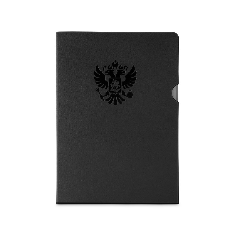 

Папка-уголок из экокожи Saffiano, FlexPocket, тиснение Герб России, цвет черный, EPU-01