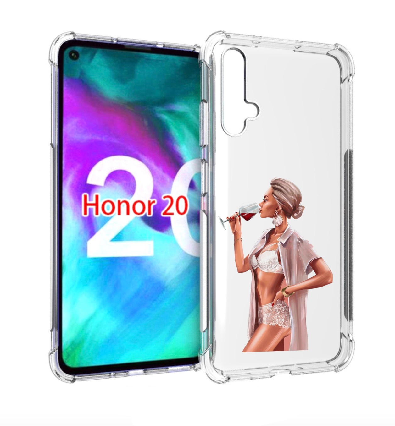 

Чехол бампер MyPads Девушка-с-вином женский для Honor 20, Прозрачный, Tocco