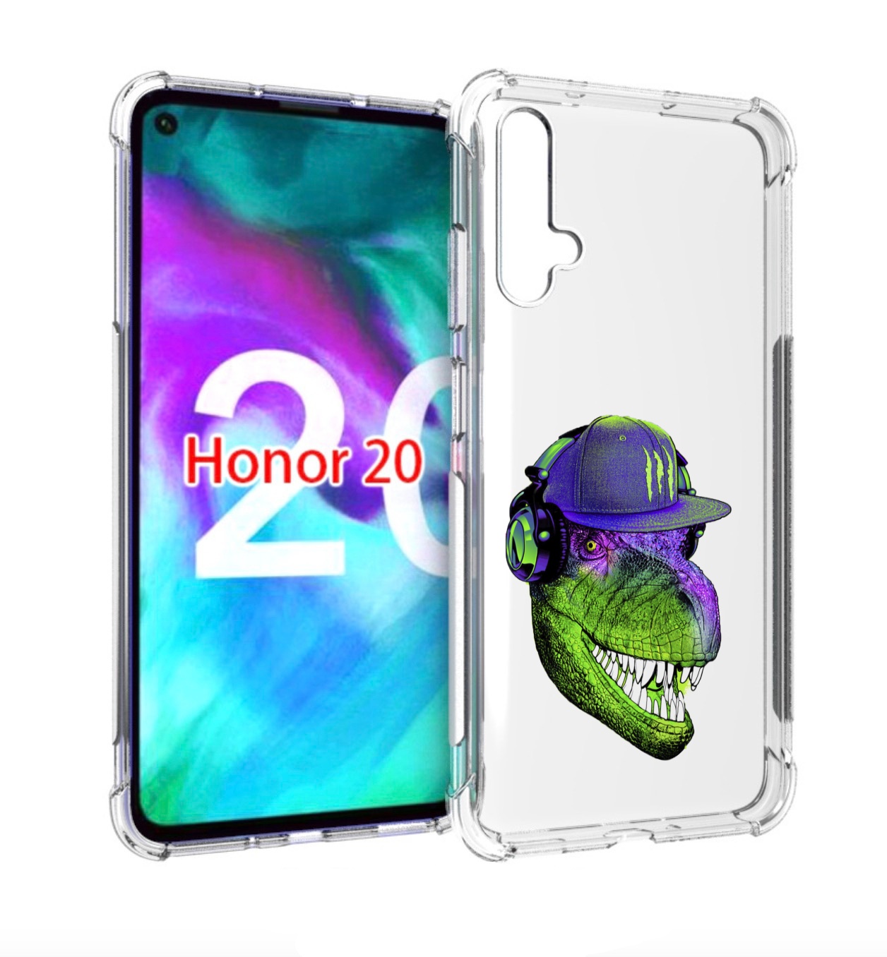 Чехол бампер MyPads Динозавр в кепке для Honor 20