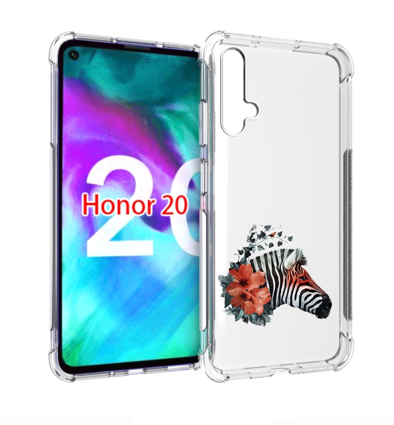 

Чехол бампер MyPads Зебра с цветами для Honor 20, Прозрачный, Tocco