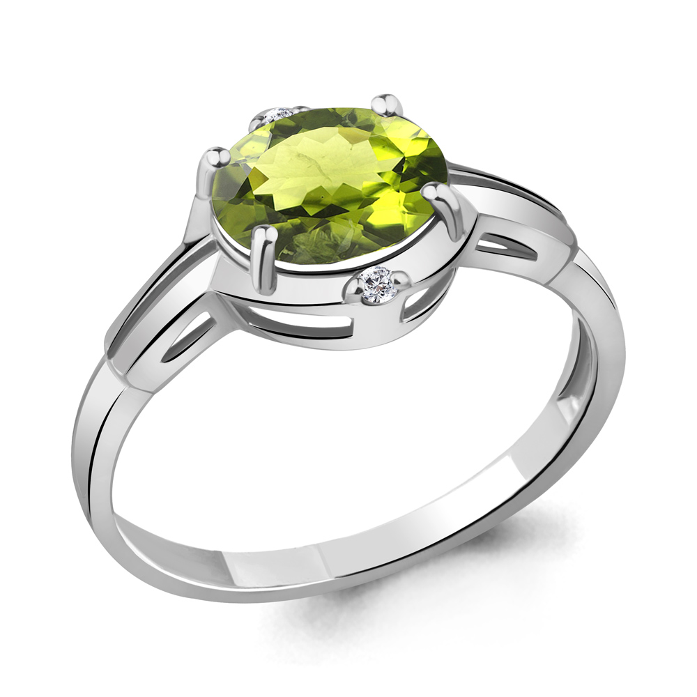 

Кольцо из серебра с хризолитом/фианитом р. Aquamarine 6448907, 6448907_925_р