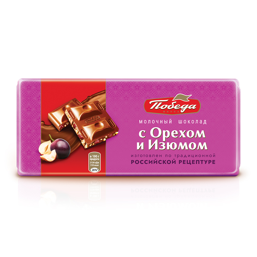 

Шоколад Победа молочный с орехом и изюмом 80 г