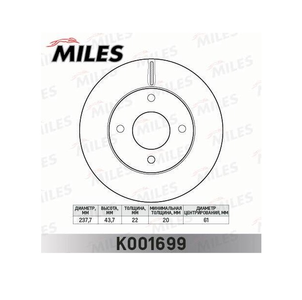 фото Диск тормозной nissan micra 03-/note 06- перед.вент. miles арт. k001699