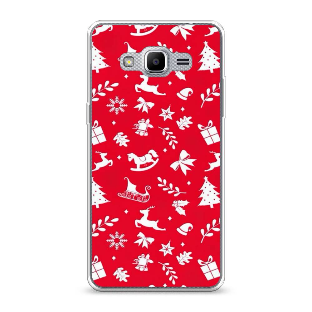 

Чехол на Samsung Galaxy Grand Prime "Красный новогодний фон", Красный;белый, 22350-5
