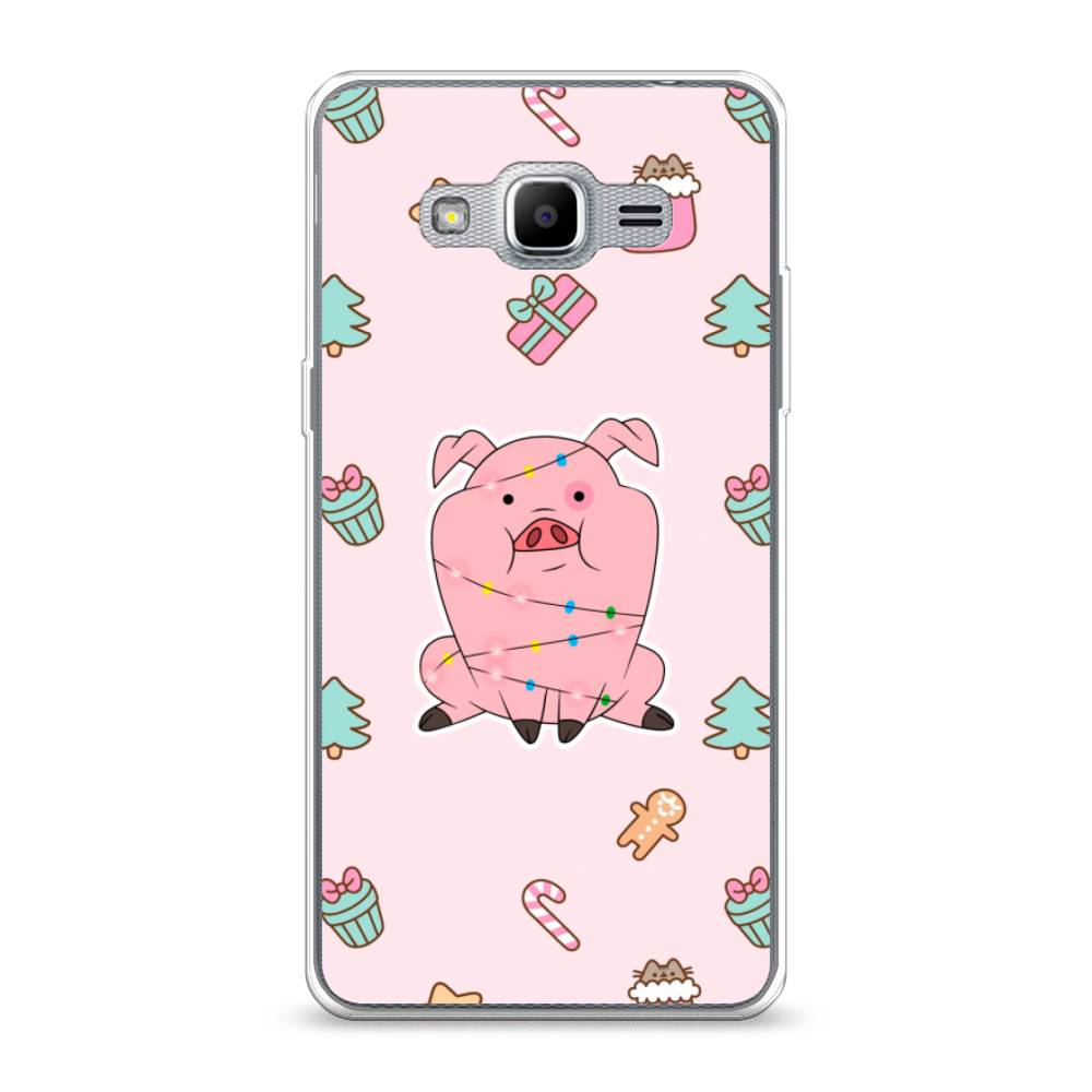 

Чехол на Samsung Galaxy Grand Prime "Розовая свинка", Розовый;зеленый, 22350-5