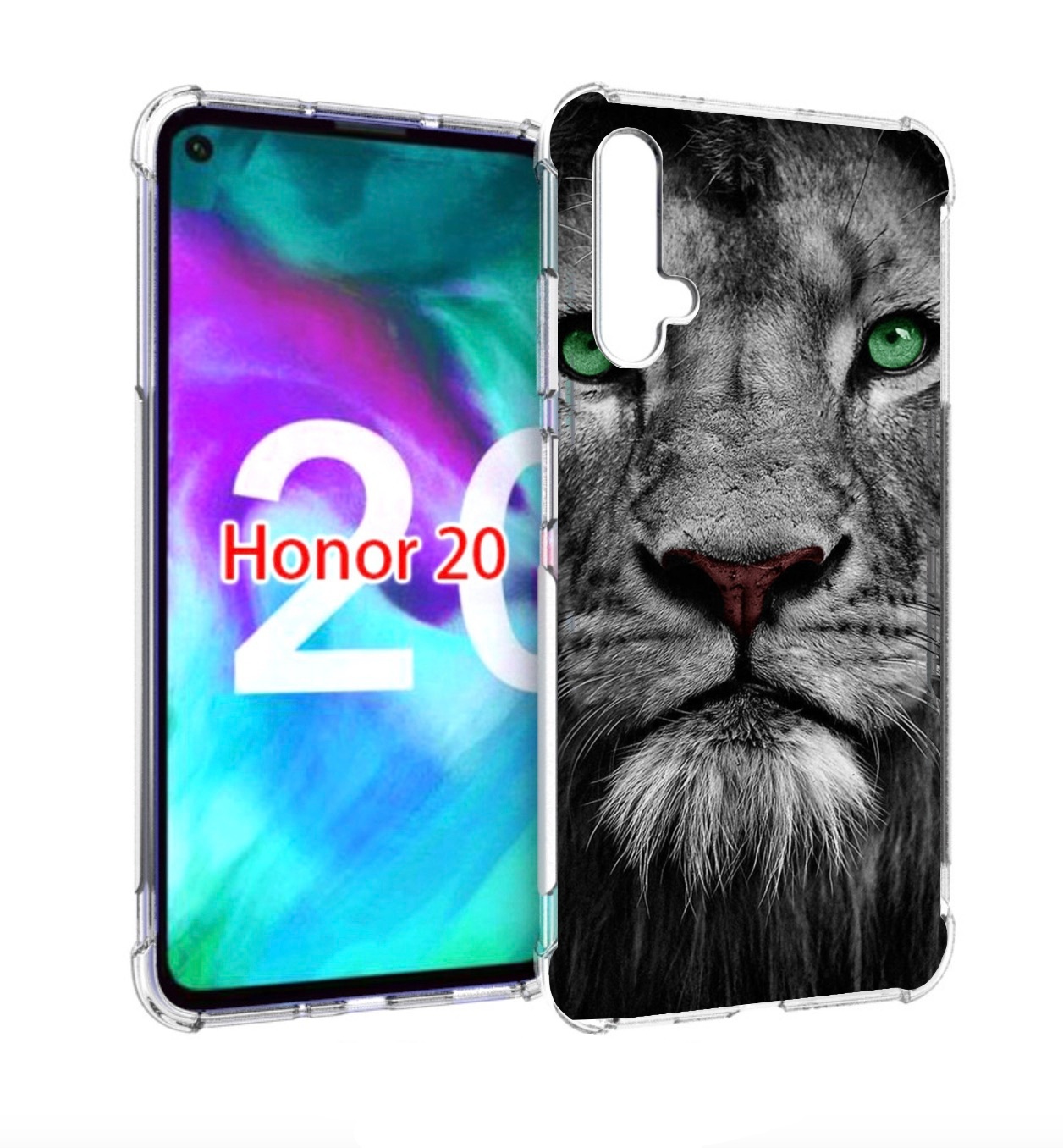 

Чехол бампер MyPads Лев-зеленоглазый мужской для Honor 20, Прозрачный, Tocco