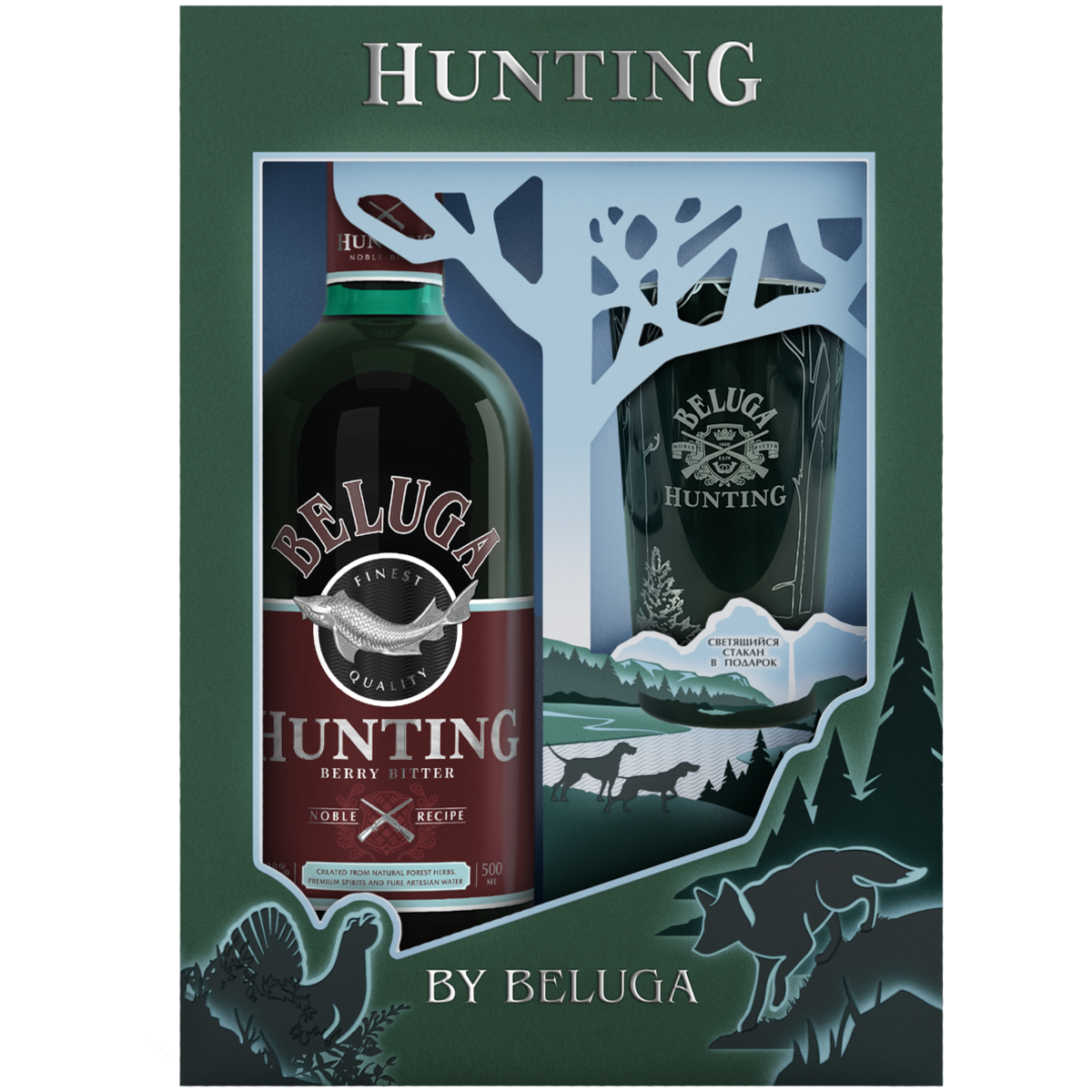 Ликер Beluga Hunting Ягодный 0,7 л в подарочной упаковке + стакан