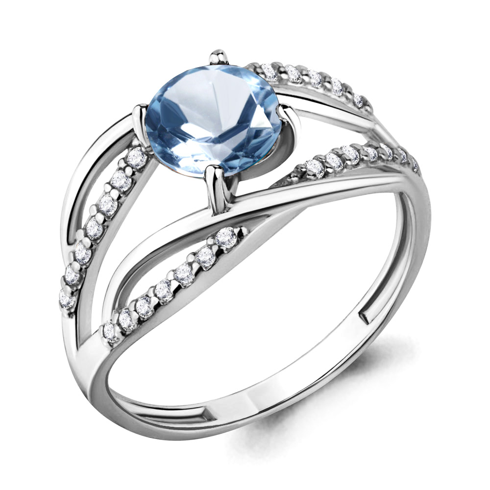 

Кольцо из серебра с топазом/фианитом р. Aquamarine 6520605А, 6520605А_925_р