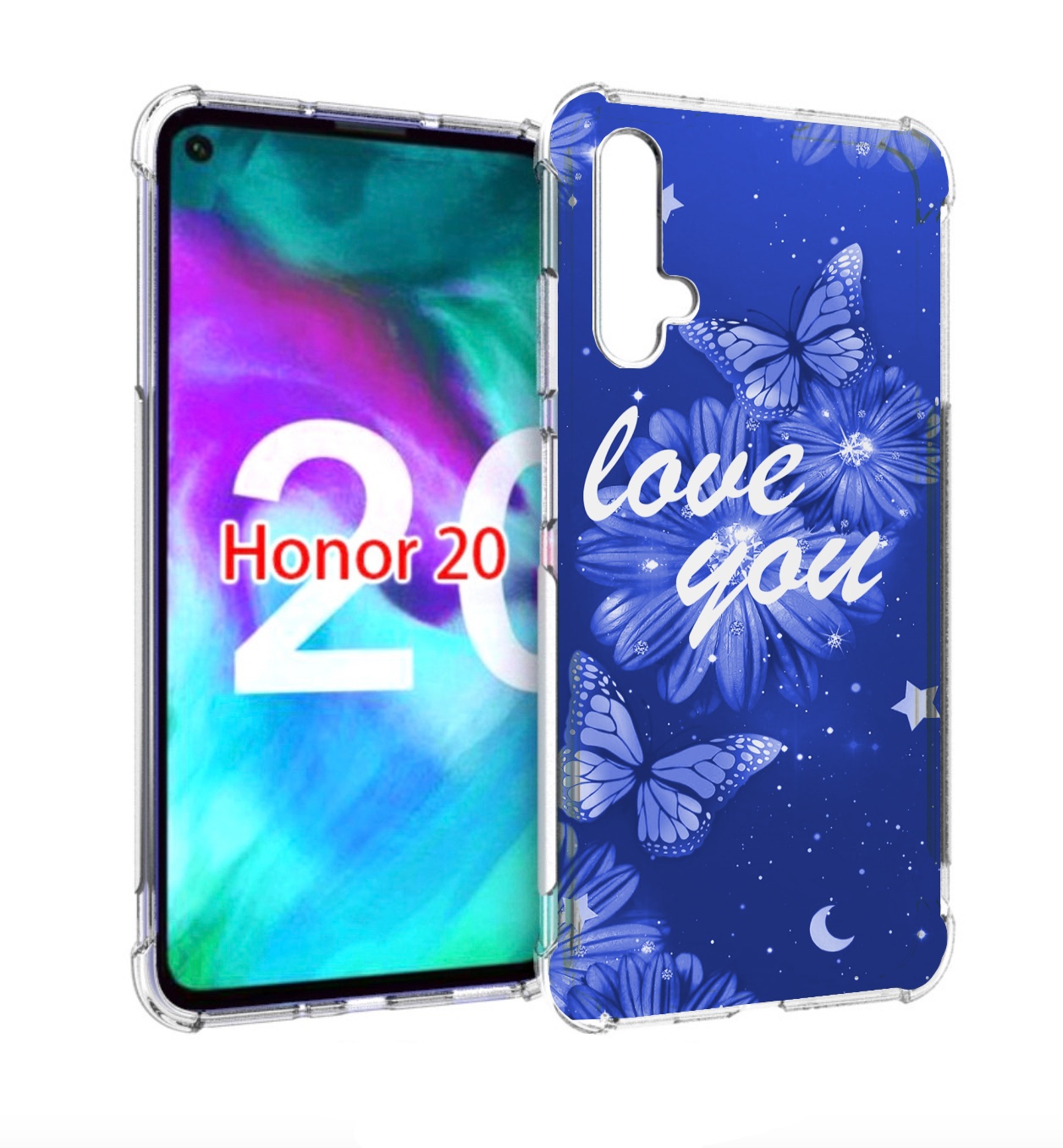 

Чехол бампер MyPads Люблю-тебя-с-бабочками для Honor 20, Прозрачный, Tocco