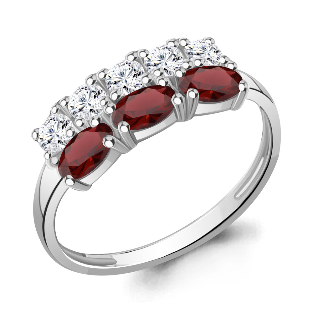 

Кольцо из серебра с гранатом/фианитом р. Aquamarine 6535503А, 6535503А_925_р
