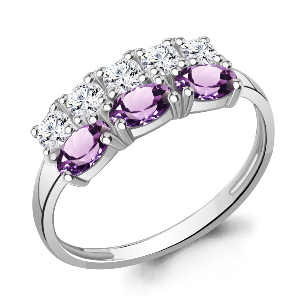 

Кольцо из серебра с аметистом/фианитом р., Aquamarine 6535504, 6535504_925_р