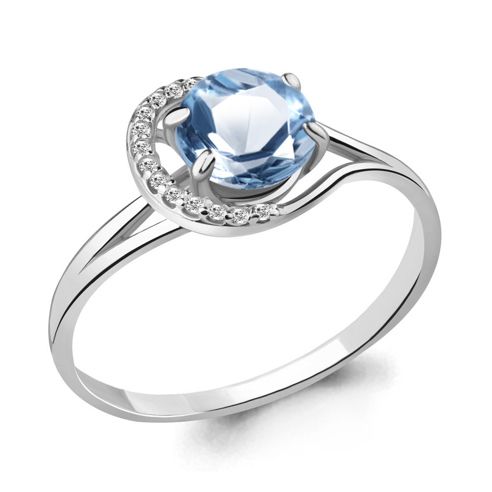 

Кольцо из серебра с топазом/фианитом р. Aquamarine 6539605А, 6539605А_925_р