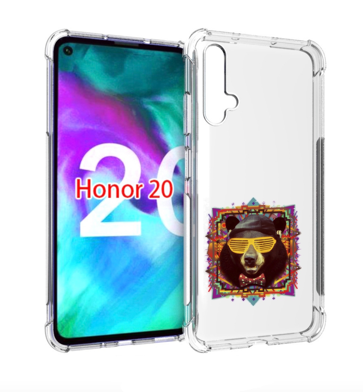 

Чехол бампер MyPads Медведь в очках для Honor 20, Прозрачный, Tocco