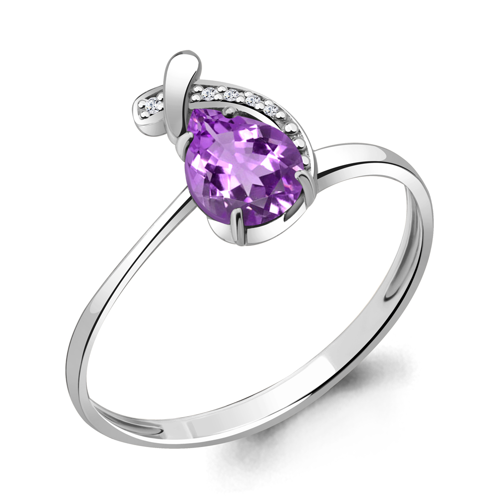 

Кольцо из серебра с аметистом/фианитом р. Aquamarine 6552704, 6552704_925_р