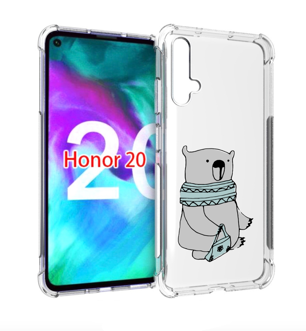 

Чехол бампер MyPads Модный медведь для Honor 20, Прозрачный, Tocco