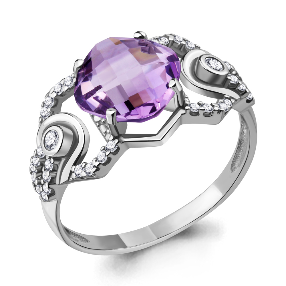 

Кольцо из серебра с аметистом/фианитом р., Aquamarine 6557904А, 6557904А_925_р