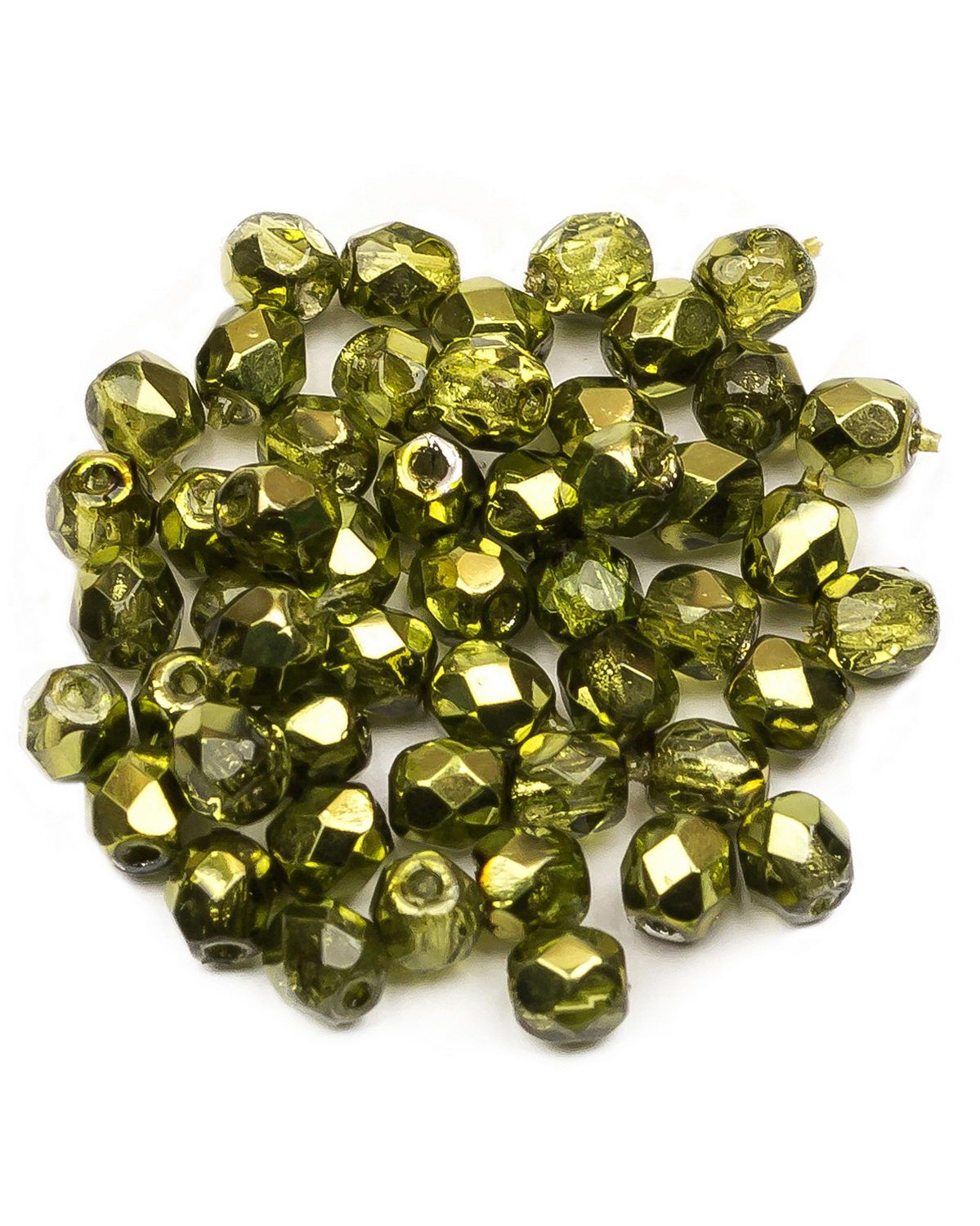 

Стеклянные чешские бусины ганеные круг 3 мм Crystal Olive Metallic Ice 50шт, Зеленый, FP-3