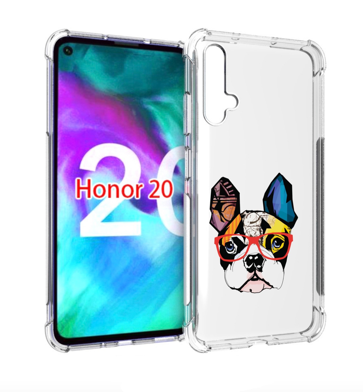 

Чехол бампер MyPads Мопс-в-очках для Honor 20, Прозрачный, Tocco