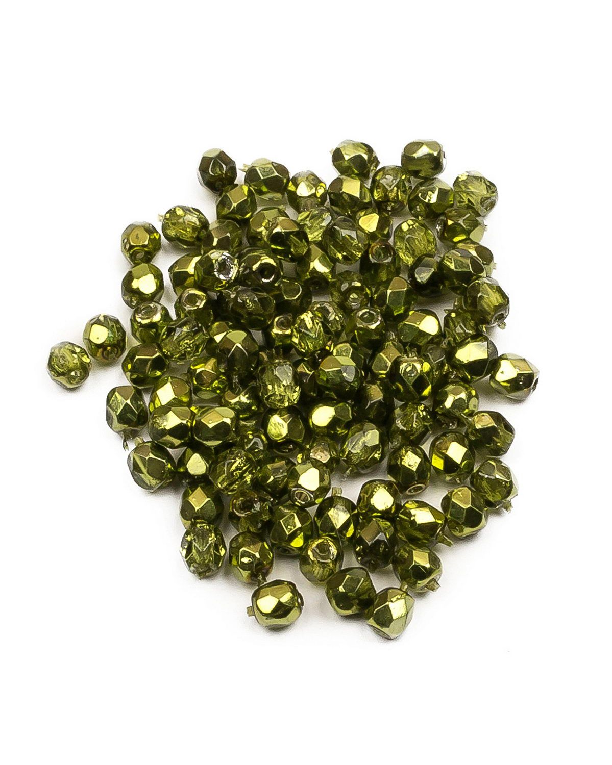

Стеклянные чешские бусины ганеные круг 3 мм Crystal Olive Metallic Ice 100шт, Зеленый, FP-3
