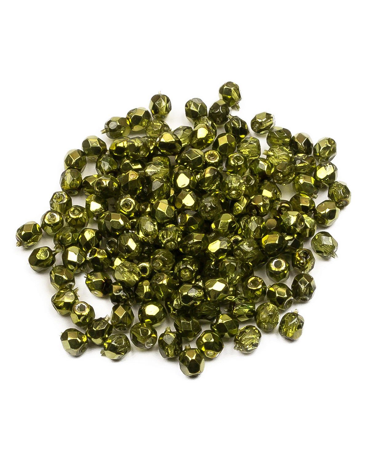 

Стеклянные чешские бусины ганеные круг 3 мм Crystal Olive Metallic Ice 150шт, Зеленый, FP-3