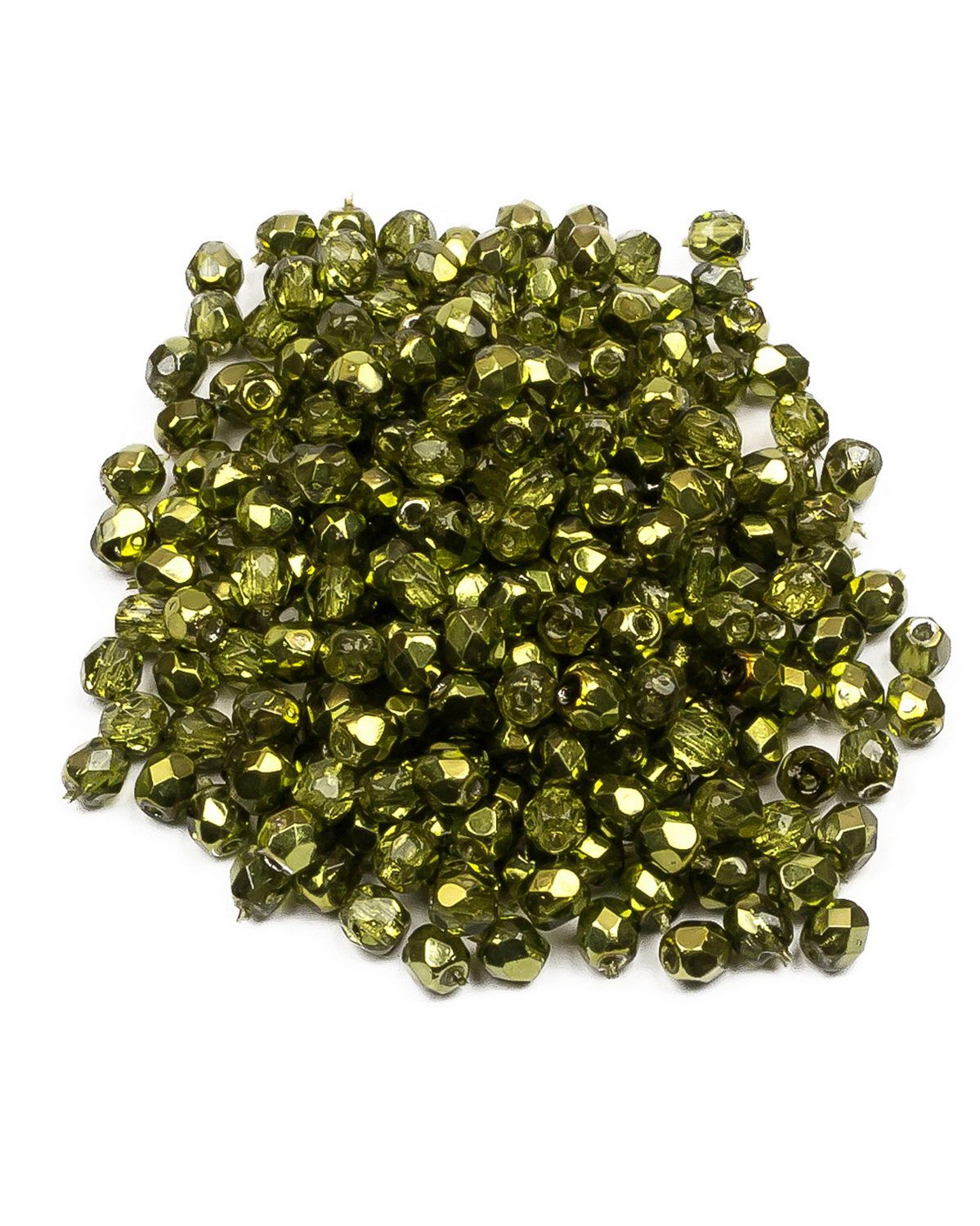 

Стеклянные чешские бусины ганеные круг 3 мм Crystal Olive Metallic Ice 250шт, Зеленый, FP-3