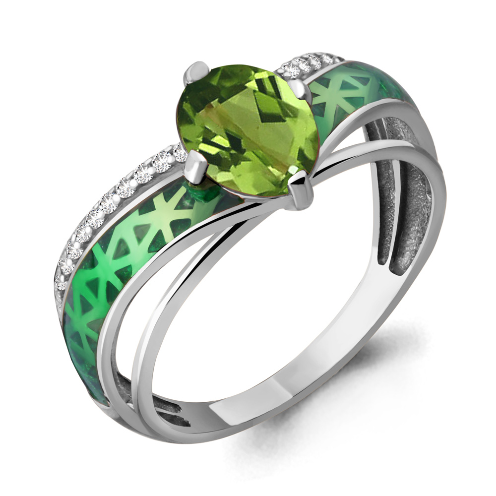 

Кольцо из серебра с хризолитом/фианитом/эмалью р., Aquamarine 6566207А, 6566207А_925_р