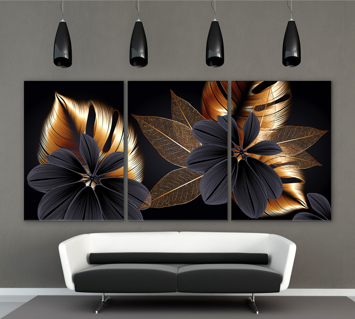 

Модульная картина на холсте Poly Print Art Золотые цветы 1 70х150 см.