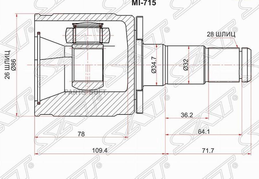 

SAT Шрус внутренний LH MITSUBISHI PAJERO SPORT K94W K90# 4WD 98-09