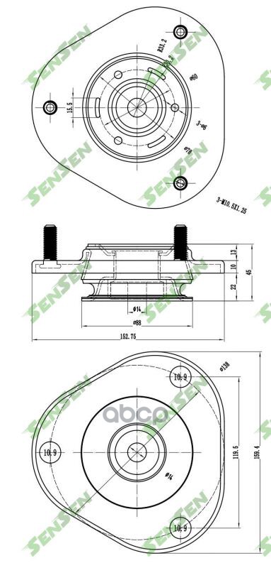 SENSEN M61105 Опора амортизатора переднего Toyota Corolla 1416 16V18 16V 06 1шт 2080₽