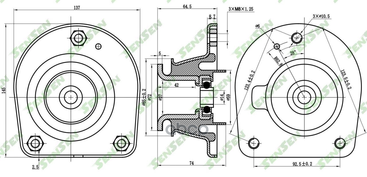 

Опора Амортизатора Переднего Правого Fiat Doblo/Palio 96 Sensen M61215 Sensen M61215