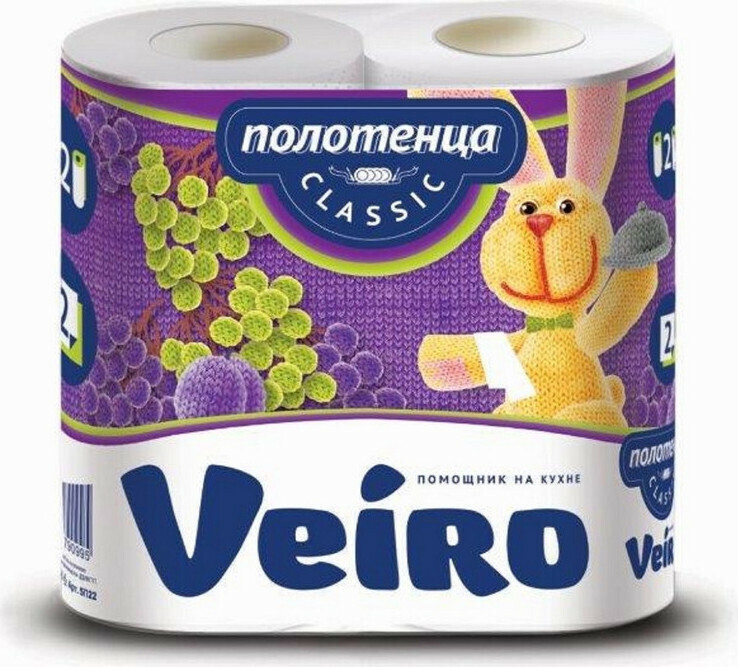 

Полотенца бумажные VEIRO Classic 2-слойные, 2 рулона, белые, с тиснением