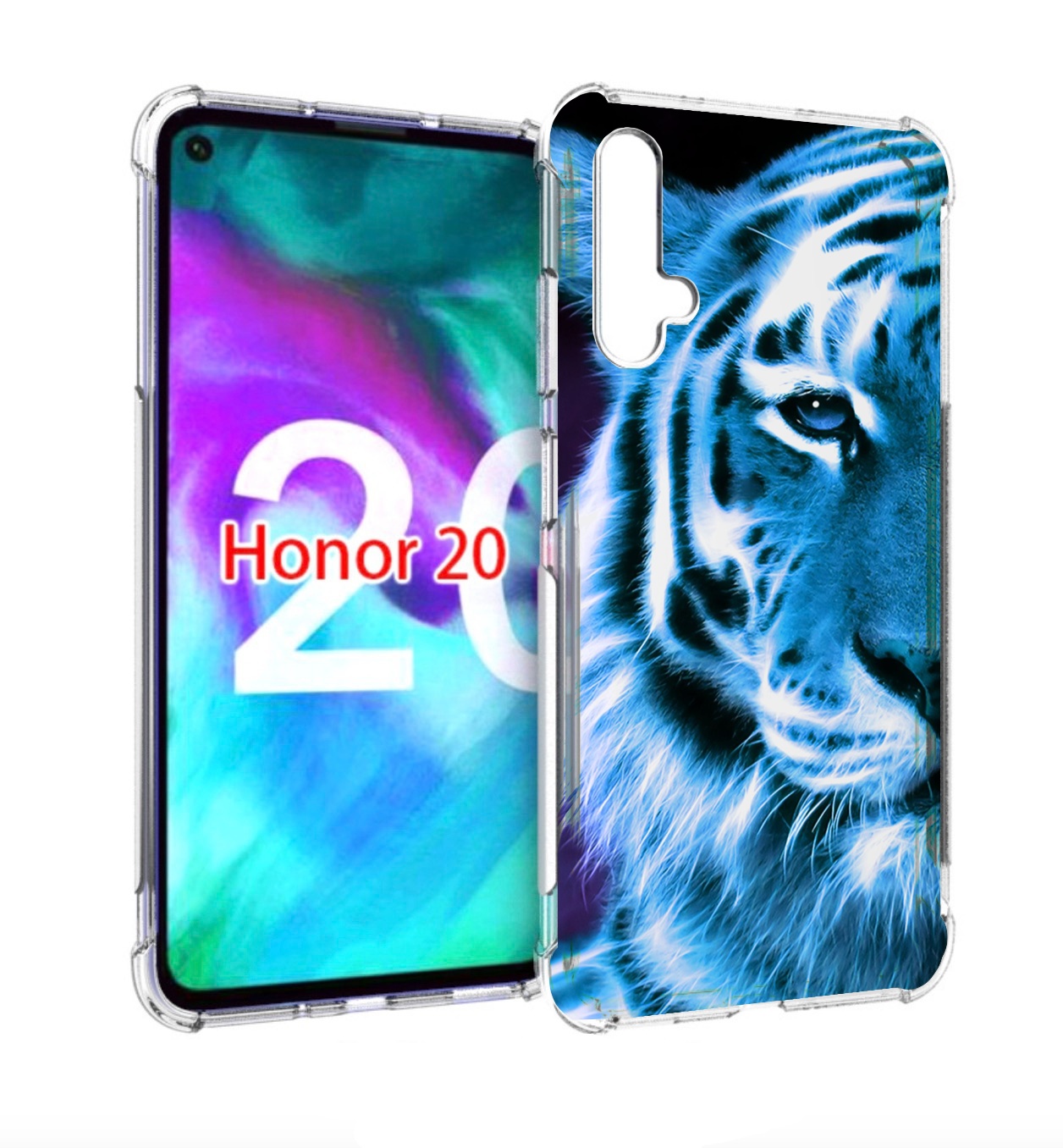 

Чехол бампер MyPads Половина-тигра мужской для Honor 20, Прозрачный, Tocco