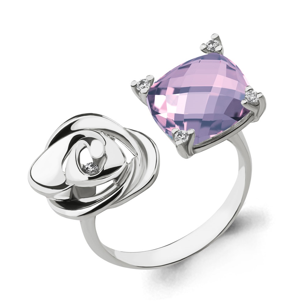 

Кольцо из серебра с аметистом/фианитом р. Aquamarine 6593804, 6593804_925_р