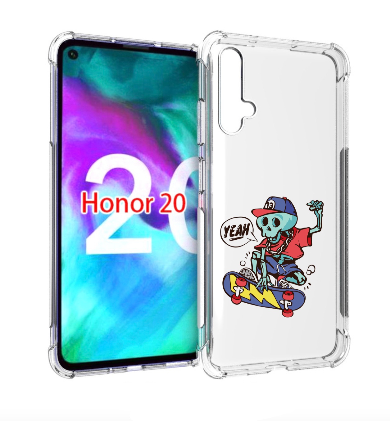 

Чехол бампер MyPads Скелет-на-скейте для Honor 20, Прозрачный, Tocco