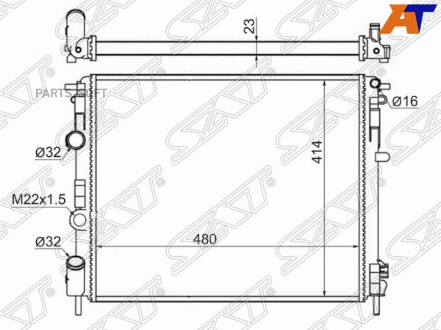SAT Радиатор RENAULT LOGAN 1.4/1.6 04-08 // KANGOO 1.2/1.6/1.9D 98- // CLIO 1.0/1.2/1.4/1.