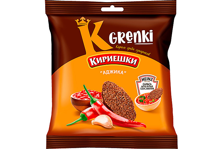 Кириешки, гренки со вкусом Аджика и соусом Heinz Сальса жгуче-острым, 70 г