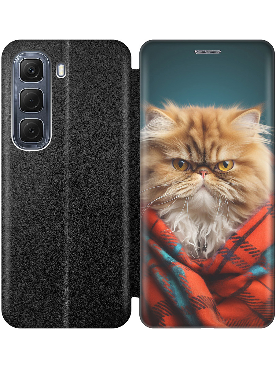 

Чехол-книжка на Infinix Hot 50 4G с принтом "Недовольный котик" черный, Черный;красный;синий, 786718712