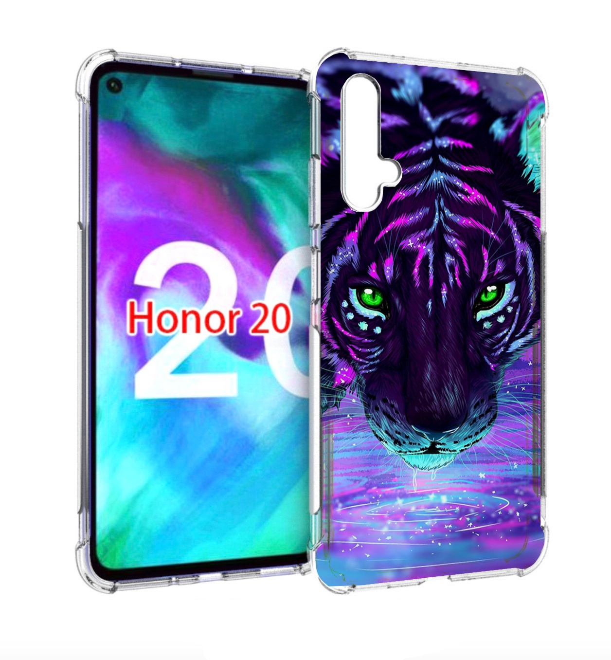 

Чехол бампер MyPads Тигр-неон для Honor 20, Прозрачный, Tocco